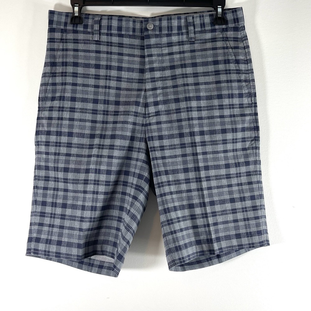 FootJoy FJ Golf Shorts Men's 34 Blue Gray Plaid Chino Flat Front Casual